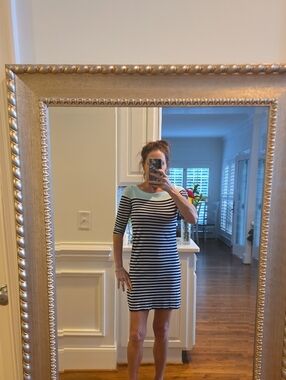 Lilly Pulitzer Navy and White Striped Mini Dress with Mint Yoke